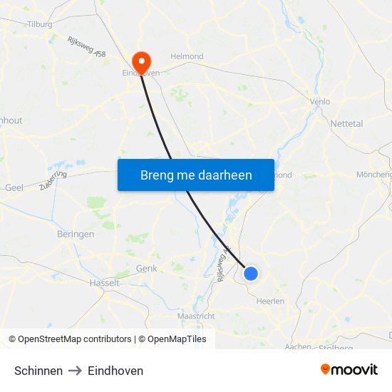 Schinnen to Eindhoven map