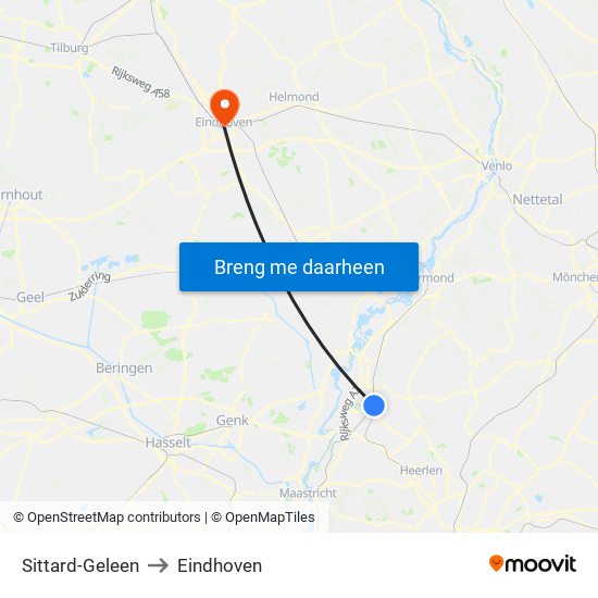 Sittard-Geleen to Eindhoven map