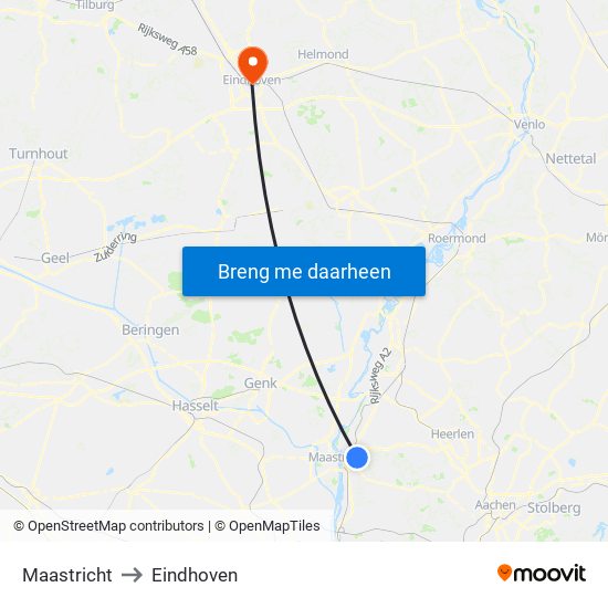 Maastricht to Eindhoven map