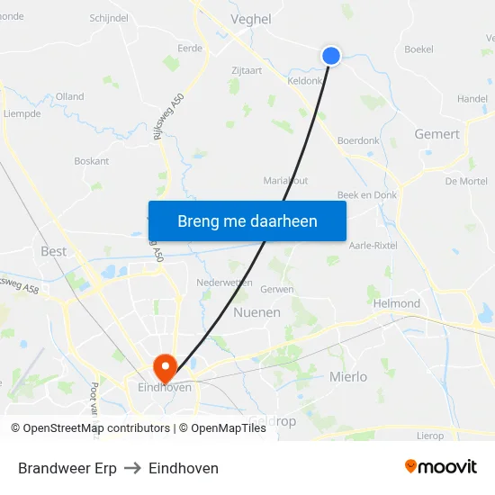 Brandweer Erp to Eindhoven map