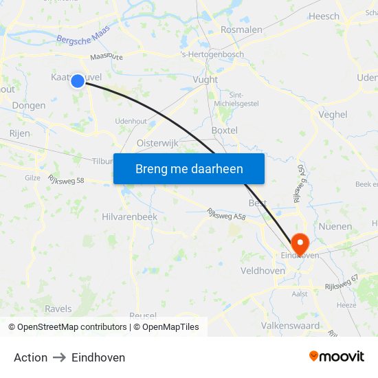 Action Kaatsheuvel to Eindhoven map