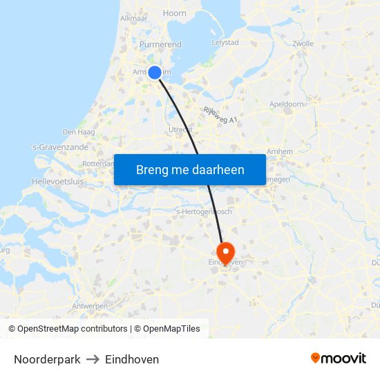 Noorderpark to Eindhoven map