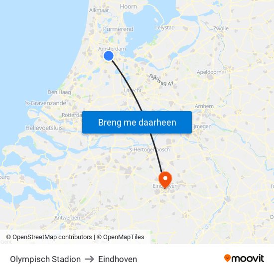 Olympisch Stadion to Eindhoven map