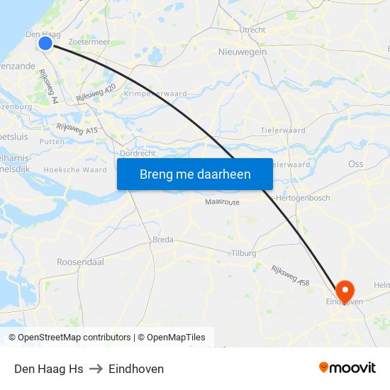 Den Haag Hs to Eindhoven map