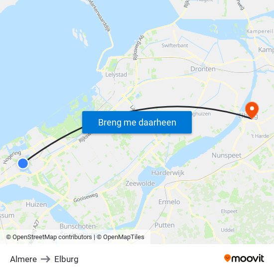 Almere to Elburg map