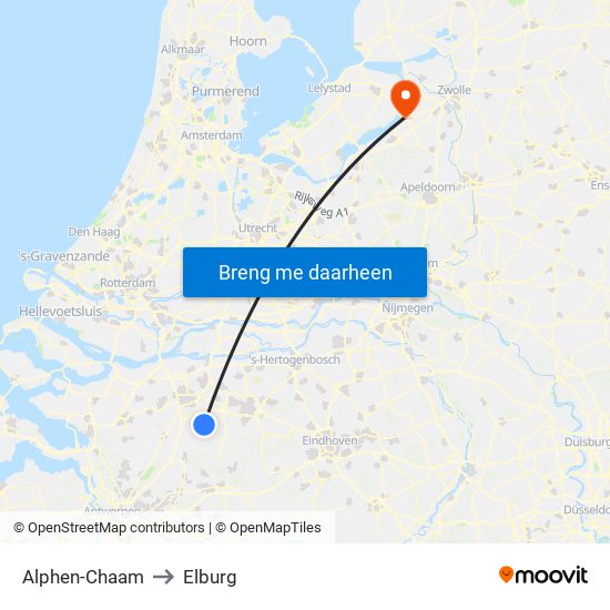 Alphen-Chaam to Elburg map