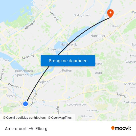 Amersfoort to Elburg map
