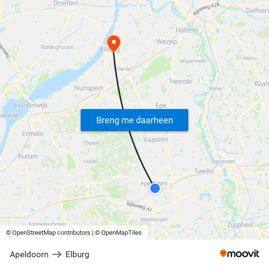 Apeldoorn to Elburg map