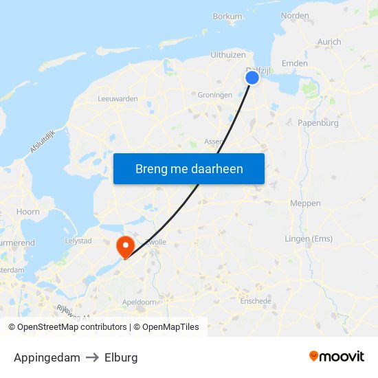 Appingedam to Elburg map