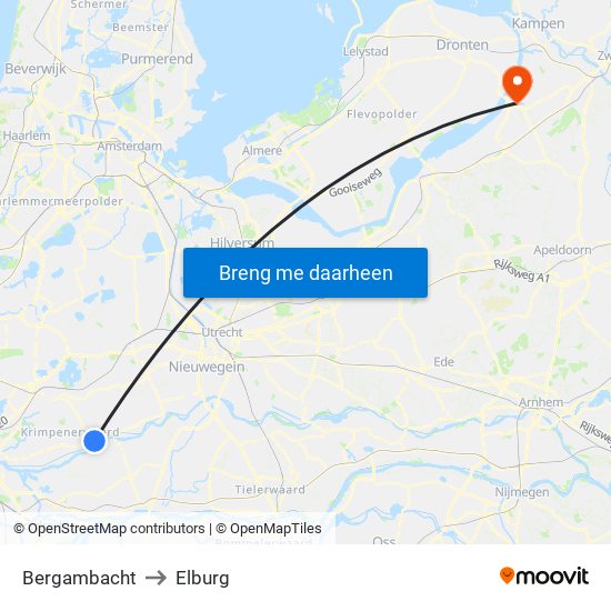 Bergambacht to Elburg map