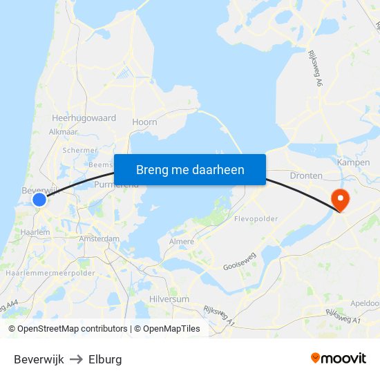Beverwijk to Elburg map