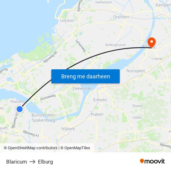 Blaricum to Elburg map