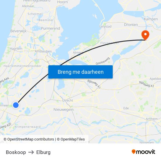 Boskoop to Elburg map