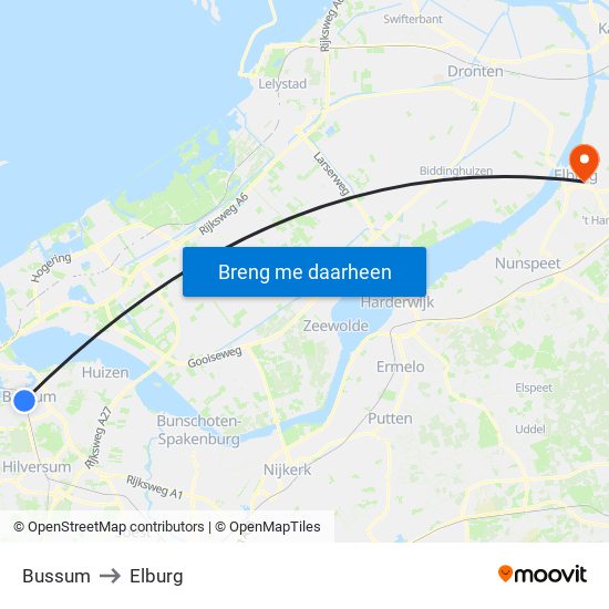 Bussum to Elburg map