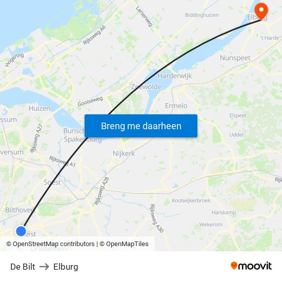 De Bilt to Elburg map