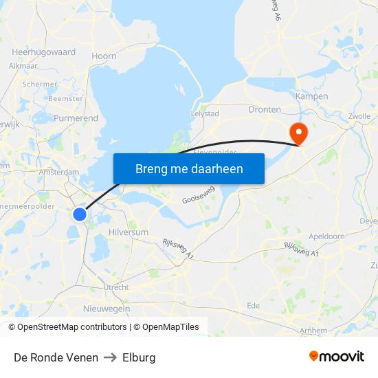 De Ronde Venen to Elburg map