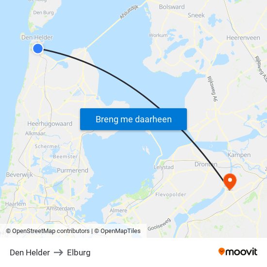 Den Helder to Elburg map