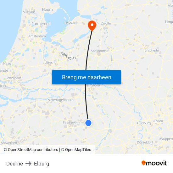 Deurne to Elburg map