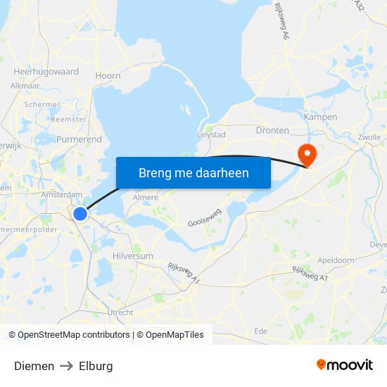 Diemen to Elburg map