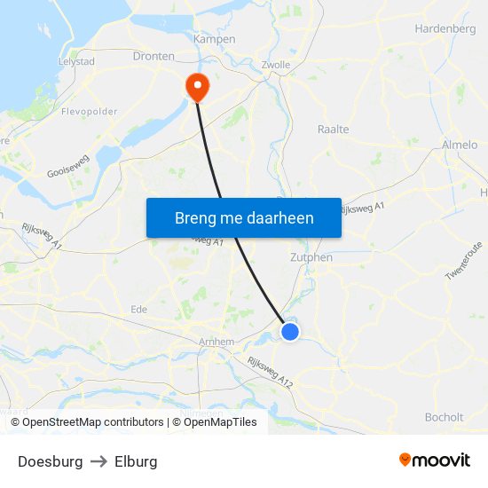 Doesburg to Elburg map