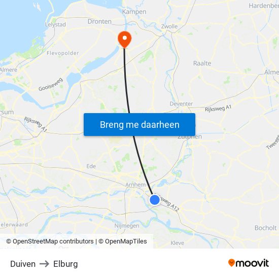 Duiven to Elburg map