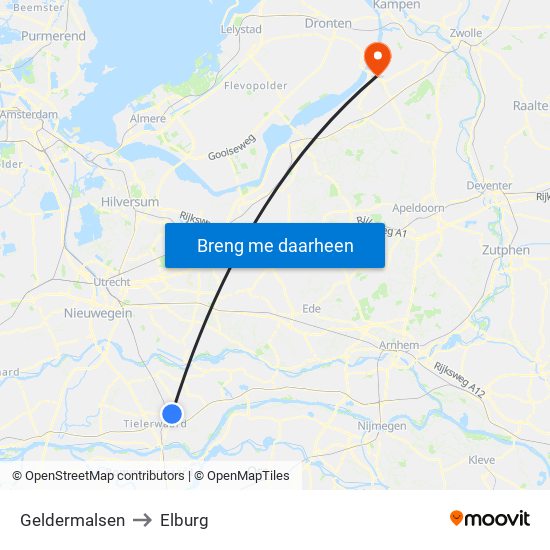 Geldermalsen to Elburg map