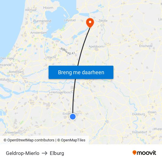 Geldrop-Mierlo to Elburg map