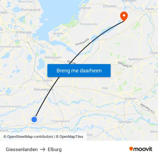 Giessenlanden to Elburg map