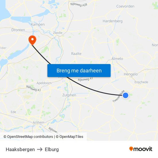 Haaksbergen to Elburg map