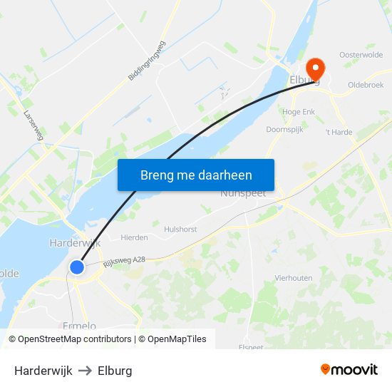 Harderwijk to Elburg map
