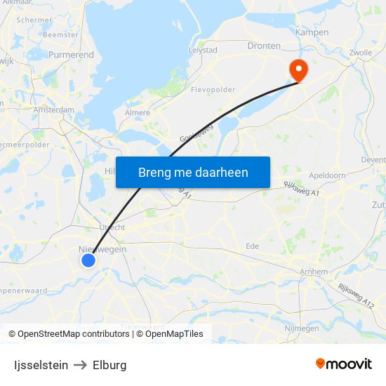 Ijsselstein to Elburg map