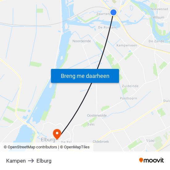 Kampen to Elburg map