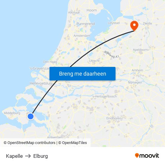 Kapelle to Elburg map