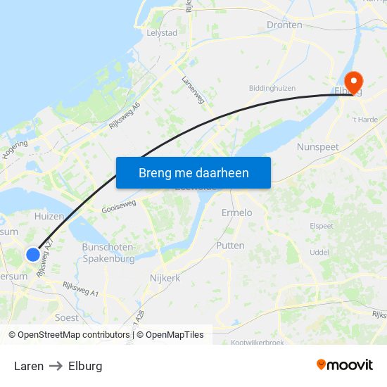 Laren to Elburg map