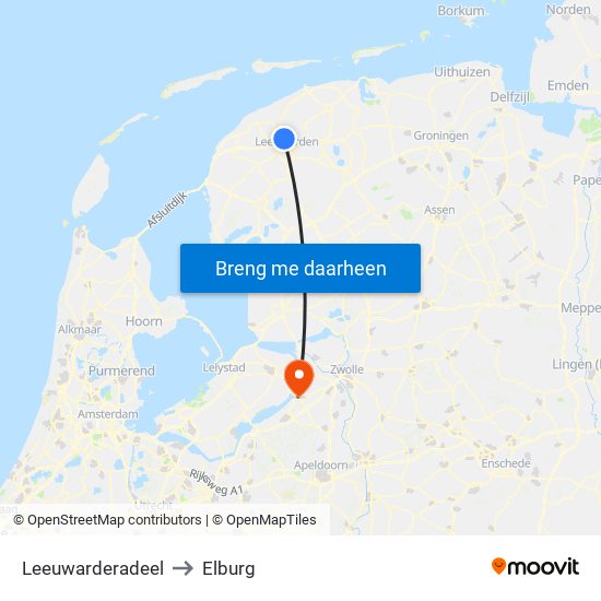 Leeuwarderadeel to Elburg map