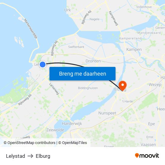 Lelystad to Elburg map