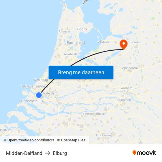 Midden-Delfland to Elburg map