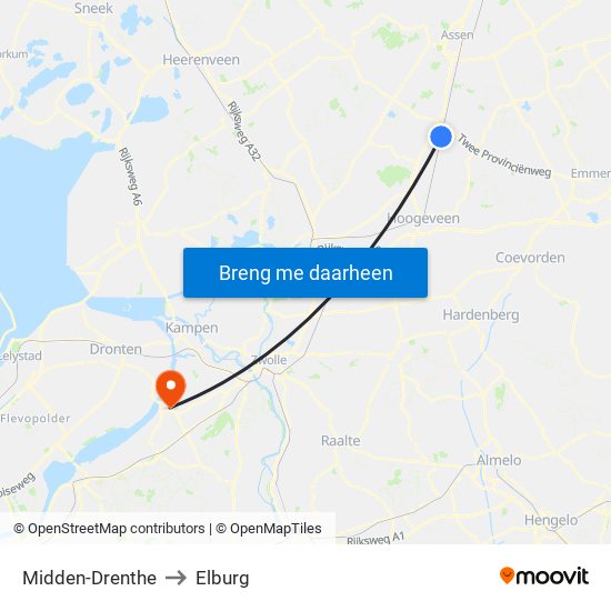 Midden-Drenthe to Elburg map