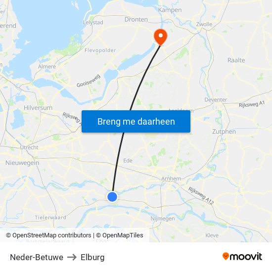 Neder-Betuwe to Elburg map
