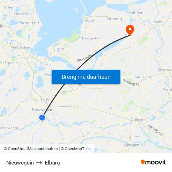 Nieuwegein to Elburg map