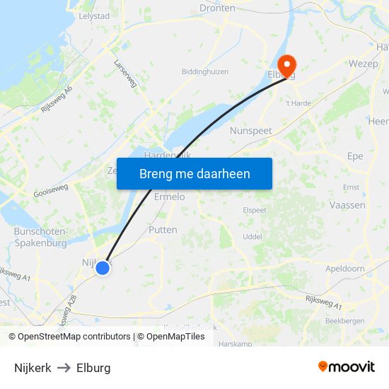 Nijkerk to Elburg map