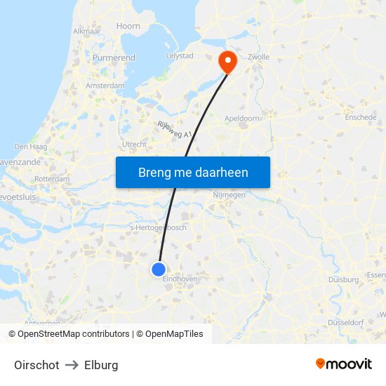 Oirschot to Elburg map