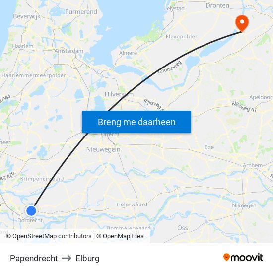 Papendrecht to Elburg map