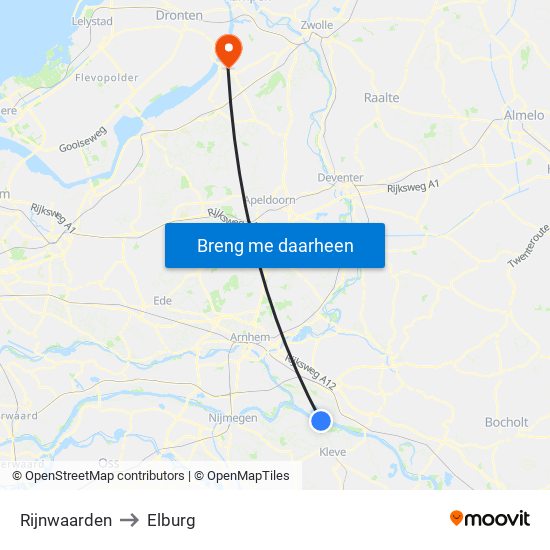 Rijnwaarden to Elburg map