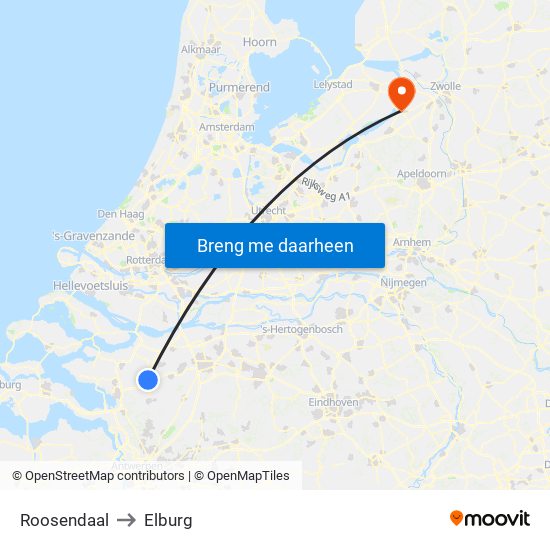 Roosendaal to Elburg map