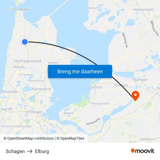Schagen to Elburg map