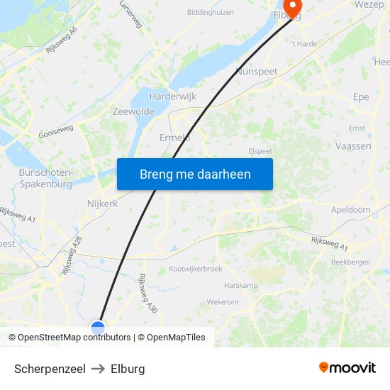 Scherpenzeel to Elburg map