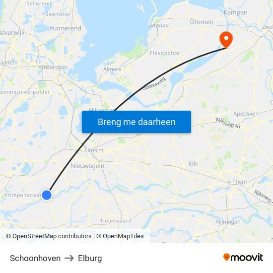 Schoonhoven to Elburg map