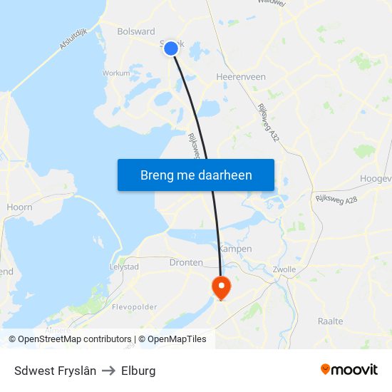 Sdwest Fryslân to Elburg map