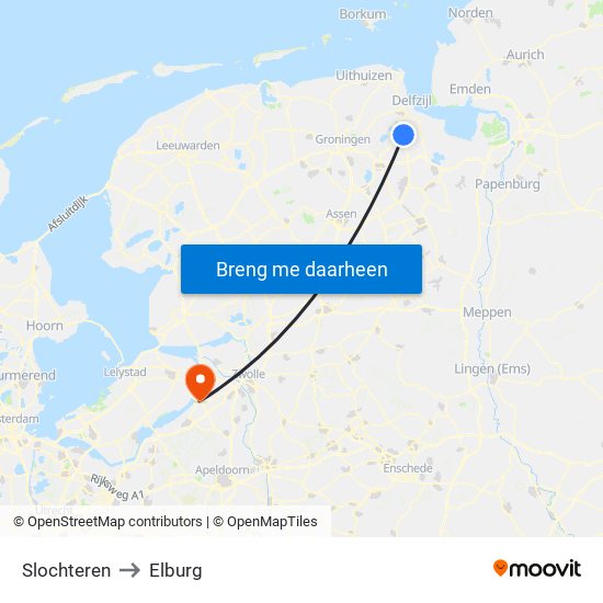 Slochteren to Elburg map